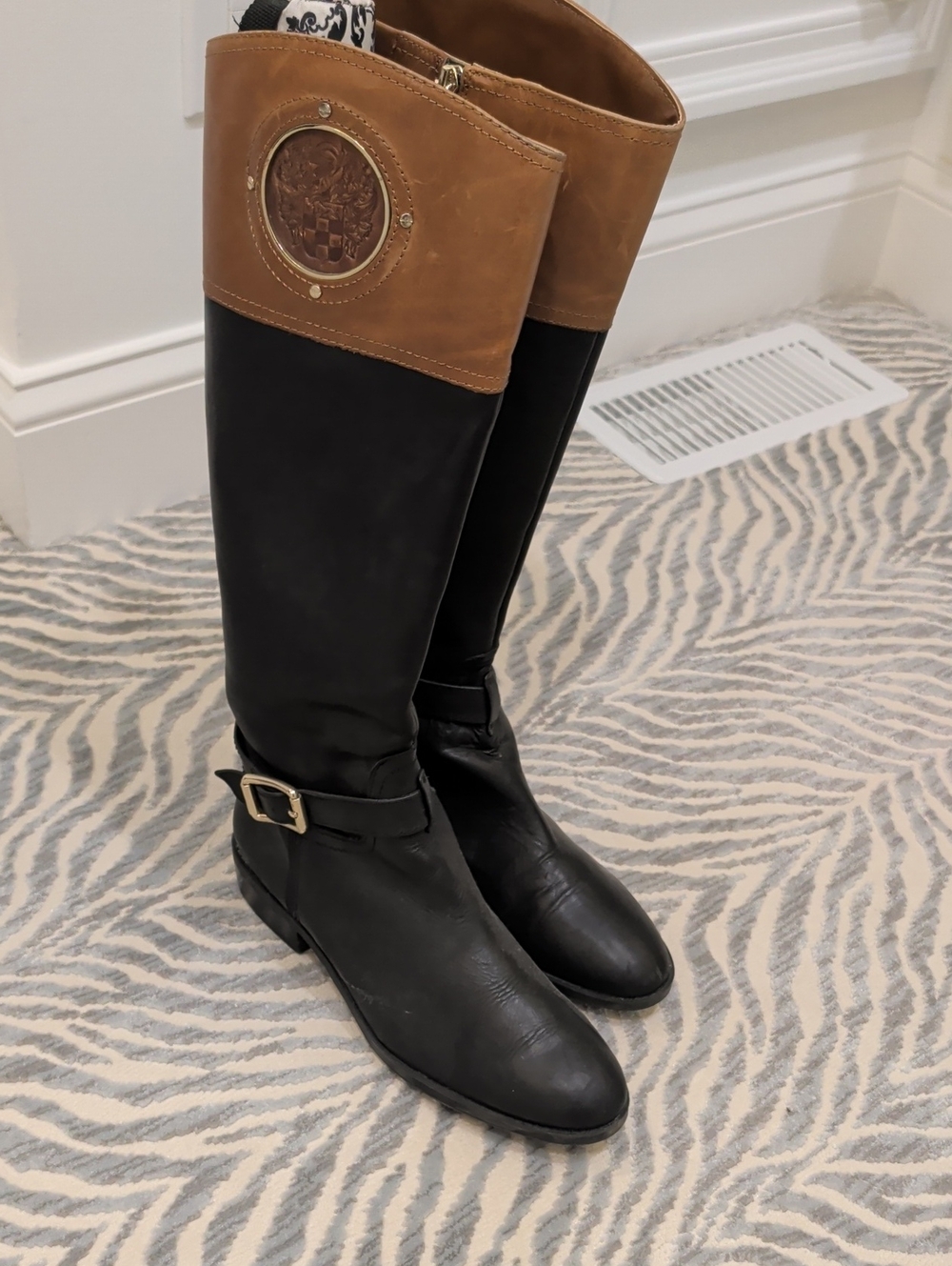 Vince Camuto Black and Brown Over-the-Knee Riding Boots